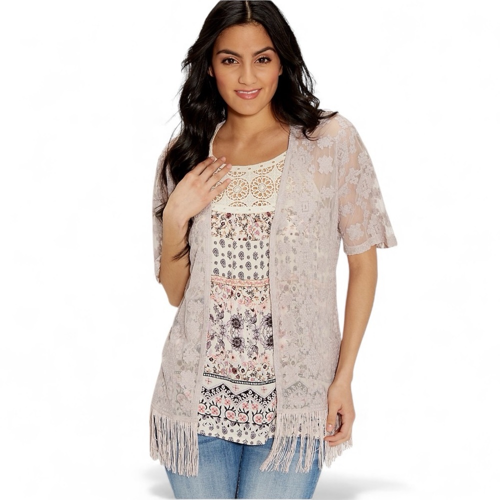 328. Maurices kimono with ethnic embroidery and fringe Boho
